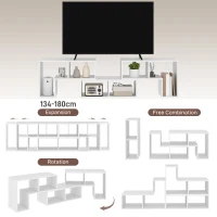 HOMCOM Three-Block Modular TV Stand - White Wood-Effect(m-4)