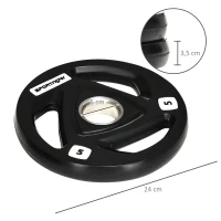 SPORTNOW Juego de 2 Discos de Pesas Olímpicas de 5 kg con Orificio de 5 cm para Entrenamiento de Fuerza Ø24x3,5 cm Negro(m-3)