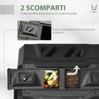 Outsunny Compostiera da Giardino Girevole a 2 Sezioni con 8 Prese d'Aria, Compostiera Domestica in Acciaio e PP, 160 L, per Compostaggio Rifiuti Organici, 71x65x96 cm, Nero(m-4)
