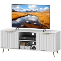 HOMCOM Mueble de TV con 2 Compartimentos Abiertos y 2 Puertas Mueble para Televisión de 55 Pulgadas 120x35x48 cm Blanco(m-9)