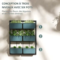 Outsunny Jardinière murale à 3 étages avec 6 bacs pour l'intérieur et l'extérieur, pour fleurs, plantes, dim. 52L x 14l x 66H cm(m-5)