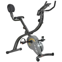 HOMCOM Cyclette Pieghevole Resistenza Regolabile su 16 Livelli, Bici da Spinning con Elastici per Braccia e Schermo LCD, Volano 6kg, 113x65x120cm, Nero Grigio(m-10)
