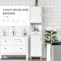 kleankin Mobile Bagno Salvaspazio in Legno, Mobile a Colonna con Armadietti e Cassetto, 39x30x180cm, Bianco(m-5)