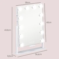 HOMCOM Espejo de Maquillaje con Luz 30x40 cm con 12 Bombillas 3 Modos de Iluminación Ajustables Interruptor Táctil Blanco(m-3)