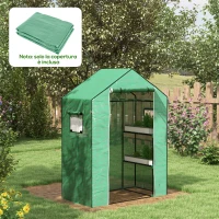 Outsunny Copertura PE per Serra da Giardino con Porta a Cerniera e Finestre, 140x73x190cm, Verde(m-2)