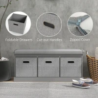 HOMCOM Three-Drawer Shoe Storage Bench, with Padded Top Seat - Grey(m-6)