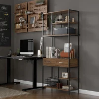 HOMCOM Seven-Shelf Industrial Display Shelf, with Drawers - Brown/Black(m-10)