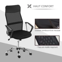 HOMCOM Lot de 2 fauteuils de bureau manager dossier ergonomique hauteur assise réglable pivotant tissu maille noir(m-7)