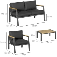 Outsunny 4 Piece Garden Sofa Set with Padded Cushions, 4-Seater Aluminium Outdoor Conversation Furniture Set with Coffee Table, Grey(m-3)