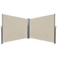 Outsunny 600 x 180 cm (HxL) Retractable Awning Double Canopy Side Privacy Protection Sun Shade Side Blind w/ Steel Frame Versatile Use In Garden Patio - Beige(m-1)