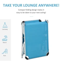 Outsunny Foldable Outdoor Sun Lounger, Reclining Lounge Chair Camping Bed Cot with Pillow 4-Level Adjustable Back Aluminium Frame, Blue(m-5)