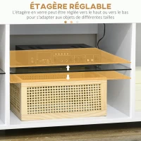 HOMCOM Meuble TV avec lumières LED 2 étagères en verre trempé pour télévision jusqu'à 60 pouces 145 x 40 x 45 cm blanc(m-6)