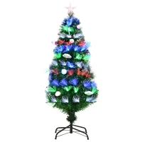 HOMCOM 4FT Pre-Lit Artificial Christmas Tree w/ Fibre Optic Baubles Fitted Star LED Light Holiday Home Xmas Decoration-Green(m-1)