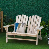 Outsunny Banc de Jardin 2 Places Design Adirondack Assise Dossier à Lattes Larges accoudoirs Bois Naturel sapin lasuré(m-2)