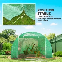 Outsunny Serre de jardin tunnel 24m² 8L x 3l x 2H m - 16 fenêtres, Porte zippée enroulable acier galvanisé, bâche PE, Vert(m-7)