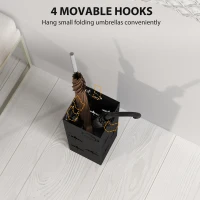 HOMCOM Metal Umbrella Stand, Square Umbrella Holder with Removable Drip Tray and 4 Hooks, Decorative Umbrella Storage Rack for Hallway, Entryway, 15.5 x 15.5 x 41 cm, Black(m-5)