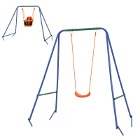 Outsunny Altalena da Giardino 2 in 1 per Neonati e Bambini da 6 Mesi a 8 Anni, Arancione e Blu(m-10)