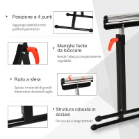 HOMCOM Cavalletto a Rullo ad Altezza Regolabile in Metallo, Design Pieghevole e Salvaspazio, 44x50x68-110 cm(m-4)