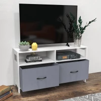 HOMCOM Mobile TV 45" max in MDF e Tessuto non Tessuto con 2 Cassetti e 2 Ripiani, 100x30x53 cm, Bianco e Grigio(m-7)