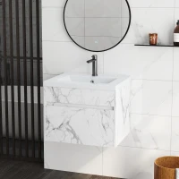 kleankin Meuble sous lavabo suspendu meuble de salle de bain avec bassin et tiroir design moderne 60 x 45,5 x 45 cm blanc(m-7)