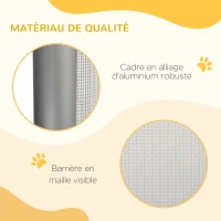 PawHut Barrière animaux rétractable automatique barrière de sécurité enroulable pour escaliers barrière extensible opération à une main dim. 1,4L x 0,88H m aluminium maille PVC blanc(m-6)