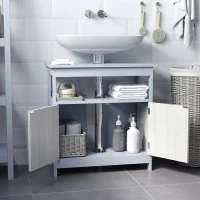 kleankin Mobile Sottolavabo Bagno con Armadietto e Ripiano Aperto, 60x30x62cm, Grigio e Legno Naturale(m-8)