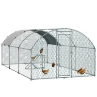 PawHut Walk In Chicken Run with Chicken Activity Shelf and Cover, 2.8 x 5.7 x 2m(m-1)