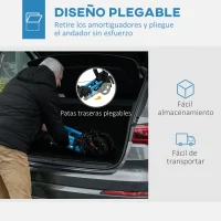 HOMCOM Andador para Ancianos Plegable de Aluminio con Asiento 4 Ruedas Altura Ajustable Frenos de Maneta Azul y Negro(m-4)