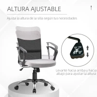 Vinsetto Silla de Oficina Ergonómica Silla de Escritorio Basculante y Giratoria con Altura Ajustable del Asiento Reposabrazos y Ruedas 60x66x91-101 cm Gris(m-4)