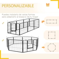 PawHut Corralito para Perros de 8 Paneles 80x60 cm con Forma Personalizable Puerta Marco de Acero y 8 Anclajes de Tierra Negro(m-4)