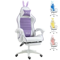 Vinsetto Racing Gaming Chair, Reclining PU Leather Computer Chair with Removable Rabbit Ears, Footrest, Headrest and Lumber Support, Purple(m-11)