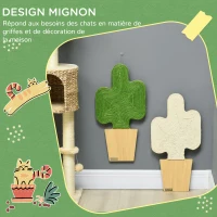 PawHut Lot de 2 griffoirs grattoir mural ou à poser forme original cactus avec surface à gratter en jute 30 x 60 cm marron blanc vert(m-4)