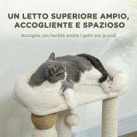 PawHut Torre per Gatti con Lettino, Piattaforma e Pallina Giocattolo, in Legno, Peluche e Iuta, 48.5x40x76 cm, Beige(m-4)