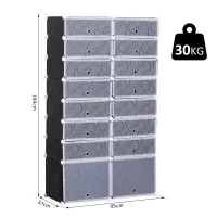 HOMCOM 16 Cube Shoe Rack, 2 x 8 Tier Shoe Storage Cabinet, Modular Plastic Shelves for Bedroom, Living Room and Entryway, Space Saving Footwear Organizer, 32 Pairs, White and Black(m-3)