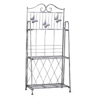 Outsunny Étagère de rangement pliable 3 niveaux néo-rétro fer forgé dim. 44L x 25l x 96H cm gris métal aspect vieilli(m-1)