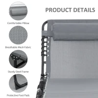 Outsunny Portable Sun Lounger Set of 2, Folding Camping Bed Cot, Reclining Lounge Chair 5-position Adjustable Backrest with Side Pocket, Pillow for Patio Garden Beach Pool, Grey(m-5)