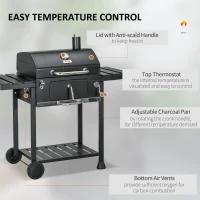 Outsunny Adjustable Charcoal Pan BBQ, with Thermometer and Warming Rack(m-5)