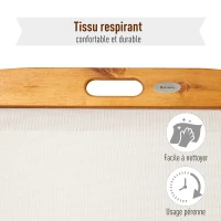 Outsunny Bain de Soleil transat Design Colonial Dossier inclinable 2 Positions roulettes dim. 198L x 60l x 68/87H cm Tissu textilène Blanc Bois Acacia(m-5)