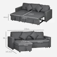 HOMCOM Corner Sofa Bed with Storage, 3 Seater Pull Out Sofa Bed, Convertible L Shape Sofa Couch with Reversible Chaise Lounge for Living Room, Dark Grey(m-3)
