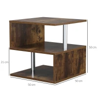 HOMCOM Wooden S Shape Cube Coffee Table 2 Tier Storage Shelves Organizer Office Bookcase Living Room End Desk Stand Display (Rustic Brown)(m-3)