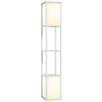 HOMCOM Lampadaire sur pied salon, lampe salon moderne, lampadaire avec étagères, abat-jour en tissu et double éclairage, blanc(m-10)