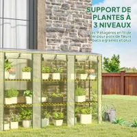 Outsunny Serre de jardin avec étagères à 3 niveaux serre de balcon 3 portes enroulables zippées 215 x 46 x 151 cm transparent(m-5)
