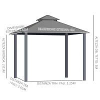 Outsunny Gazebo da Giardino 3x4 m con Zanzariera e Tende, Alluminio e Acciaio, Grigio e Marrone(m-3)
