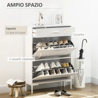 HOMCOM Mobile Scarpiera Moderno per 12 Paia di Scarpe con 2 Ante a Ribalta e Cassetto, 76x26x110 cm, Bianco(m-4)
