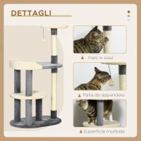 PawHut Albero Tiragraffi per Gatti a 3 Livelli con Pali in Sisal e Altezza 105cm, Grigio(m-5)