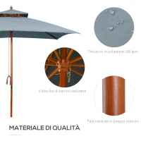 Outsunny Ombrellone da Giardino 3x3m con 8 Stecche in Bamboo e Copertura Parasole a 2 Livelli, Grigio(m-4)