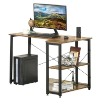 HOMCOM L Shaped Desk, Corner Computer Desk with Bookshelf for Home Office, Study Room, Workstation, 120 x 73.2 x 75cm, Rustic Brown(m-11)