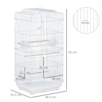 PawHut Gabbia per Uccelli con Trespoli, Altalena e Ciotole, Voliera in Metallo e Plastica, 46.5x35.5x92cm, Bianco(m-3)