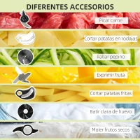 HOMCOM Procesador de Alimentos 650W Bol de 1L Vaso de 1,25L Amasador Batidora Exprimidor con 3 Velocidades 23,5x21x17,5 cm Plata(m-5)