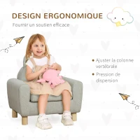 HOMCOM Fauteuil pour enfant canapé chaise enfant design scandinave grand confort avec oreille de chat piètement bois et tissu dim. 61l x 42P x 53H cm gris(m-5)